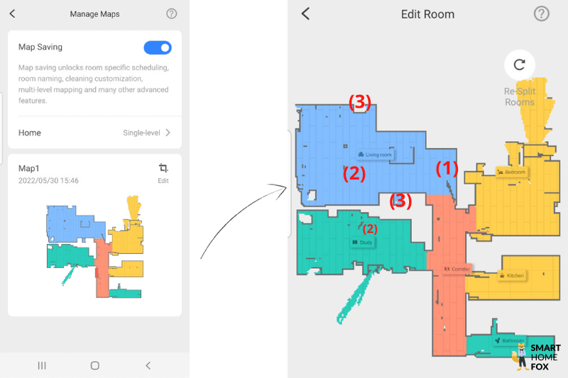 The flat map can be seen in the Roborock S7 MaxV App.